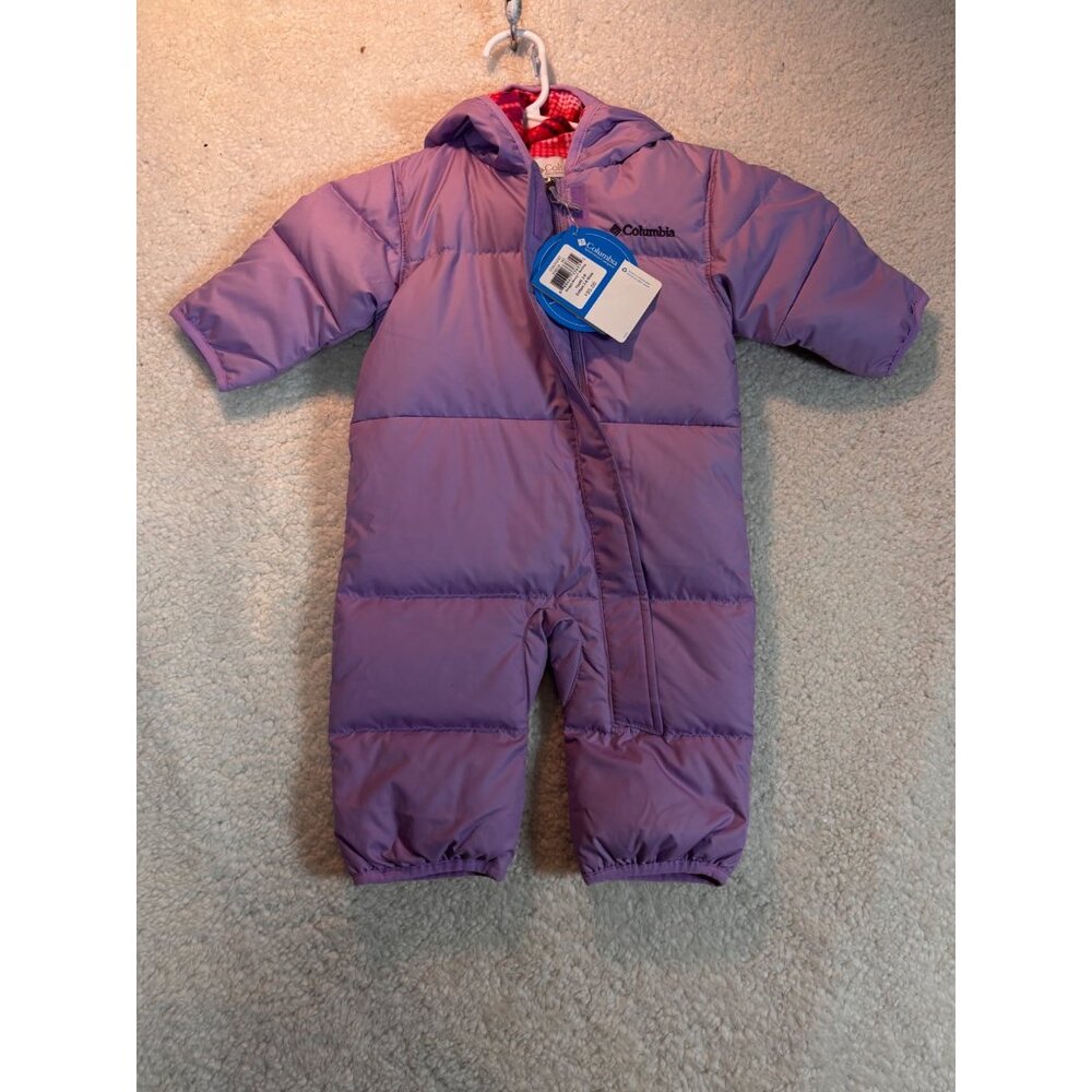 NWT Columbia Down Snowsuit 3-6 Month Snuggly Bunny Bunting Purple Hand Foot Flap